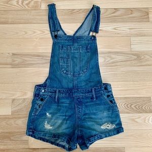 Black Orchid Short Distressed Overalls